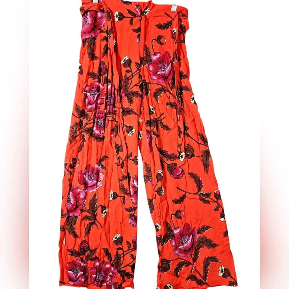 Anthropologie ETT TWA Margo Wide Leg‎ High Waist Red Floral Trousers Womens Sz 4